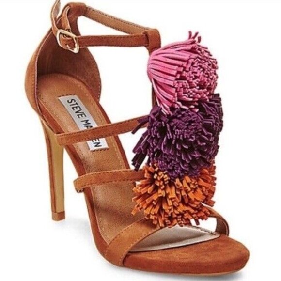Steve Madden Shoes - Steve Madden "Savanna" Pom Pom Suede Heels Size 7.5